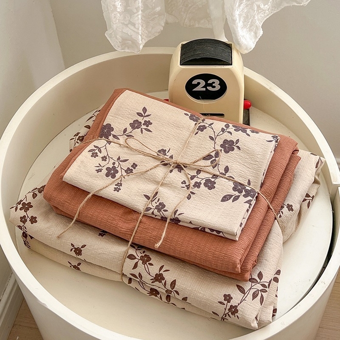 91家纺网 家纺一手货源 找家纺 朵朵家纺 2026新款高级感轻奢复古美拉德色系双层纱泡芙棉床品四件套加厚水洗双层纱软 暮光