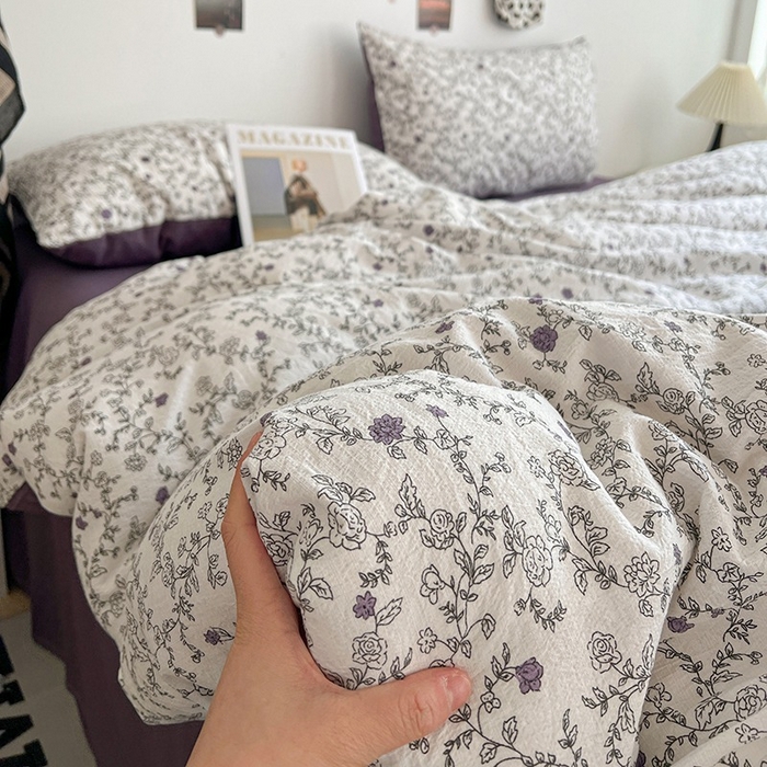 91家纺网 家纺一手货源 找家纺 朵朵家纺 2026新款高级感轻奢复古美拉德色系双层纱泡芙棉床品四件套加厚水洗双层纱软 春风拂梦