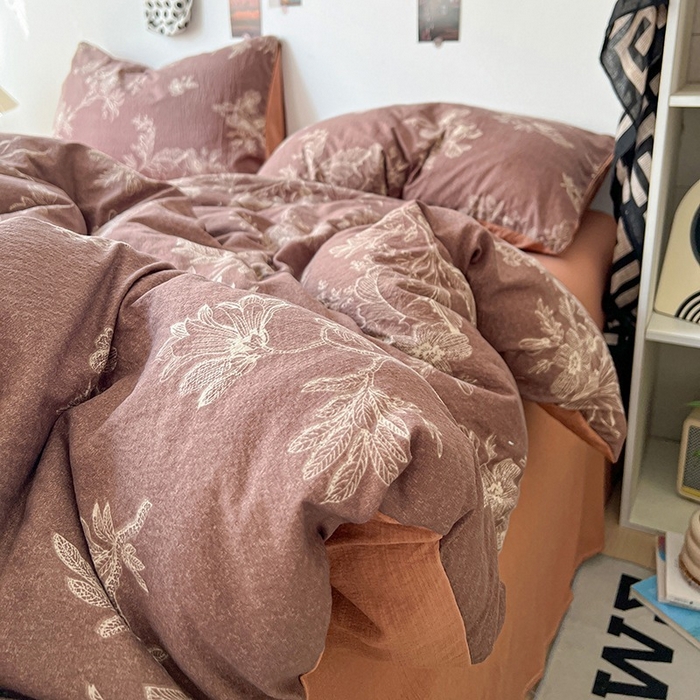 91家纺网 家纺一手货源 找家纺 朵朵家纺 2026新款高级感轻奢复古美拉德色系双层纱泡芙棉床品四件套加厚水洗双层纱软 晚棠