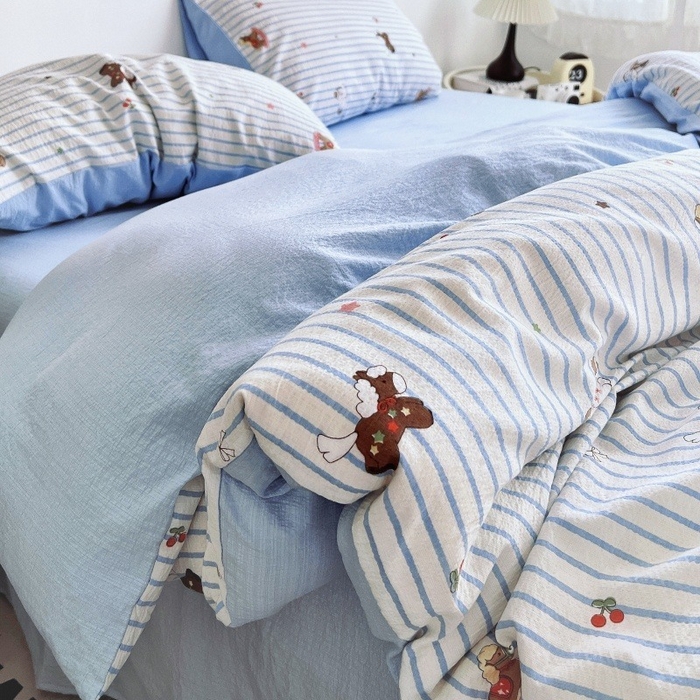 91家纺网 家纺一手货源 找家纺 朵朵家纺 2026新款高级感轻奢复古美拉德色系双层纱泡芙棉床品四件套加厚水洗双层纱软 木马拾光