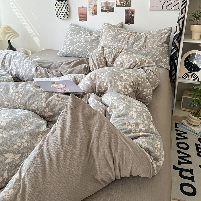 91家纺网 家纺一手货源 找家纺 朵朵家纺 2026新款高级感轻奢复古美拉德色系双层纱泡芙棉床品四件套加厚水洗双层纱软 漫野