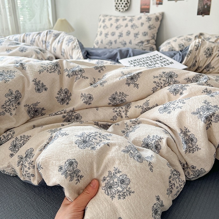 91家纺网 家纺一手货源 找家纺 朵朵家纺 2026新款高级感轻奢复古美拉德色系双层纱泡芙棉床品四件套加厚水洗双层纱软 清欢