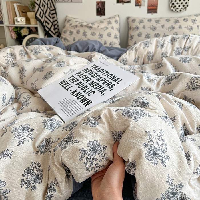 91家纺网 家纺一手货源 找家纺 朵朵家纺 2026新款高级感轻奢复古美拉德色系双层纱泡芙棉床品四件套加厚水洗双层纱软 清欢