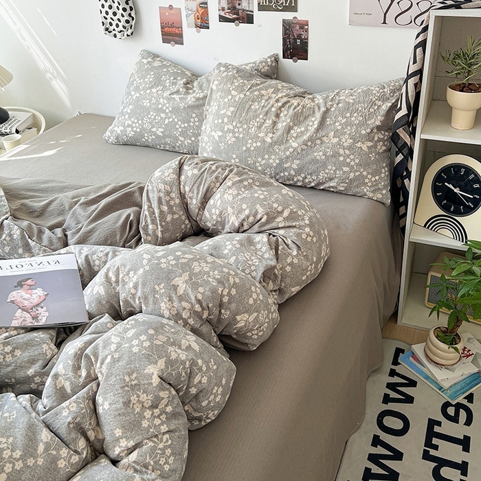 91家纺网 家纺一手货源 找家纺 朵朵家纺 2026新款高级感轻奢复古美拉德色系双层纱泡芙棉床品四件套加厚水洗双层纱软 漫野