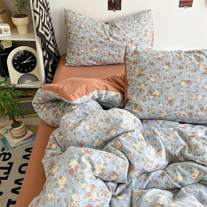 91家纺网 家纺一手货源 找家纺 朵朵家纺 2026新款高级感轻奢复古美拉德色系双层纱泡芙棉床品四件套加厚水洗双层纱软 醉玲珑