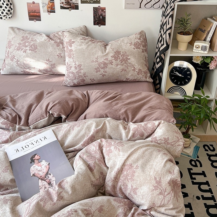 91家纺网 家纺一手货源 找家纺 朵朵家纺 2026新款高级感轻奢复古美拉德色系双层纱泡芙棉床品四件套加厚水洗双层纱软 知音咖