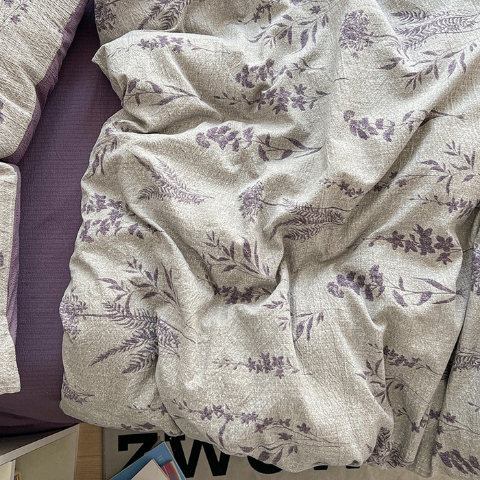 91家纺网 家纺一手货源 找家纺 朵朵家纺 2026新款高级感轻奢复古美拉德色系双层纱泡芙棉床品四件套加厚水洗双层纱软 紫苏