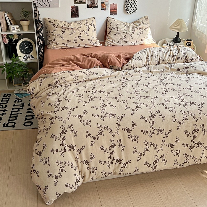 91家纺网 家纺一手货源 找家纺 朵朵家纺 2026新款高级感轻奢复古美拉德色系双层纱泡芙棉床品四件套加厚水洗双层纱软 暮光