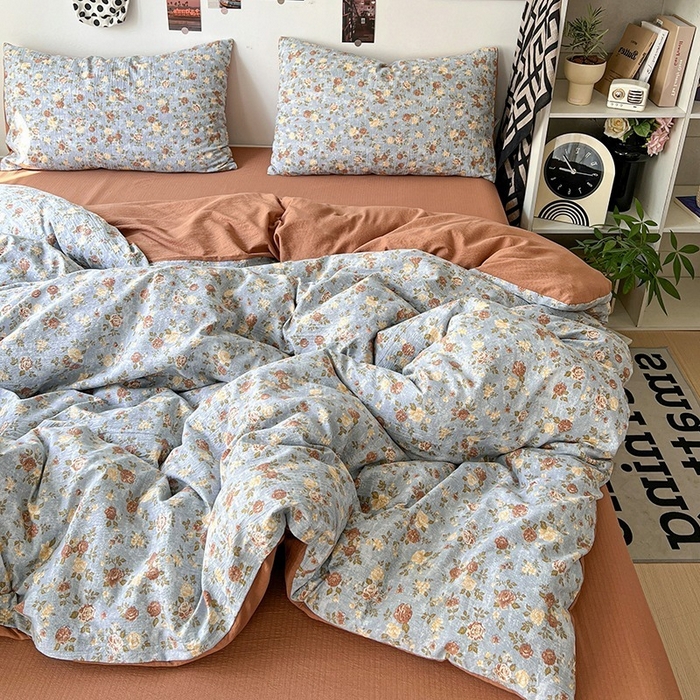 91家纺网 家纺一手货源 找家纺 朵朵家纺 2026新款高级感轻奢复古美拉德色系双层纱泡芙棉床品四件套加厚水洗双层纱软 醉玲珑