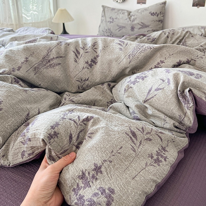 91家纺网 家纺一手货源 找家纺 （总）朵朵家纺 2026新款高级感轻奢复古美拉德色系双层纱泡芙棉床品四件套加厚水洗双层纱软