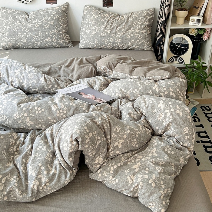 91家纺网 家纺一手货源 找家纺 朵朵家纺 2026新款高级感轻奢复古美拉德色系双层纱泡芙棉床品四件套加厚水洗双层纱软 漫野