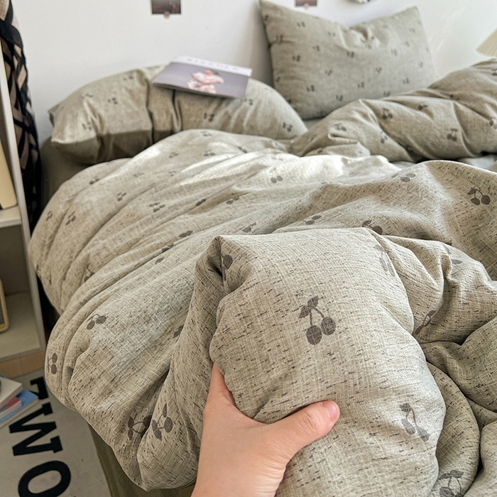 91家纺网 家纺一手货源 找家纺 朵朵家纺 2026新款高级感轻奢复古美拉德色系双层纱泡芙棉床品四件套加厚水洗双层纱软 绿樱