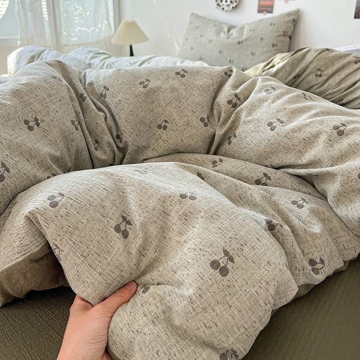 91家纺网 家纺一手货源 找家纺 朵朵家纺 2026新款高级感轻奢复古美拉德色系双层纱泡芙棉床品四件套加厚水洗双层纱软 绿樱