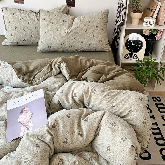 91家纺网 家纺一手货源 找家纺 朵朵家纺 2026新款高级感轻奢复古美拉德色系双层纱泡芙棉床品四件套加厚水洗双层纱软 绿樱