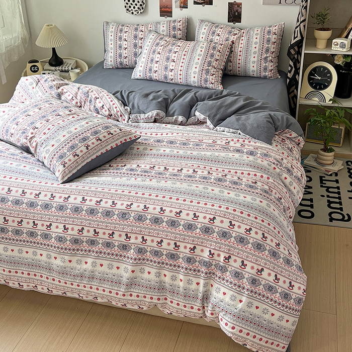 91家纺网 家纺一手货源 找家纺 朵朵家纺 2026新款高级感轻奢复古美拉德色系双层纱泡芙棉床品四件套加厚水洗双层纱软 马上有福