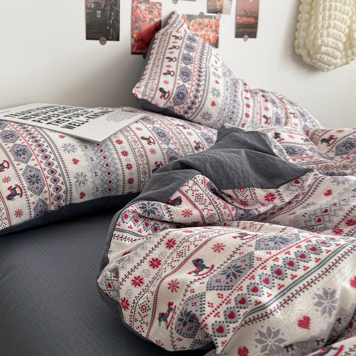 91家纺网 家纺一手货源 找家纺 朵朵家纺 2026新款高级感轻奢复古美拉德色系双层纱泡芙棉床品四件套加厚水洗双层纱软 马上有福2