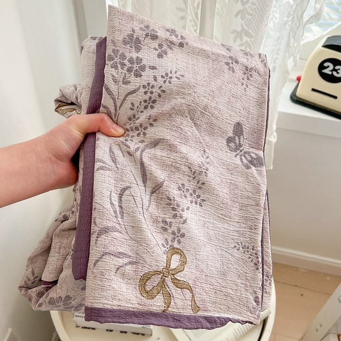 91家纺网 家纺一手货源 找家纺 朵朵家纺 2026新款高级感轻奢复古美拉德色系双层纱泡芙棉床品四件套加厚水洗双层纱软 花姿