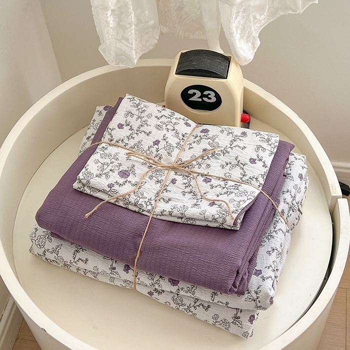 91家纺网 家纺一手货源 找家纺 朵朵家纺 2026新款高级感轻奢复古美拉德色系双层纱泡芙棉床品四件套加厚水洗双层纱软 春风拂梦