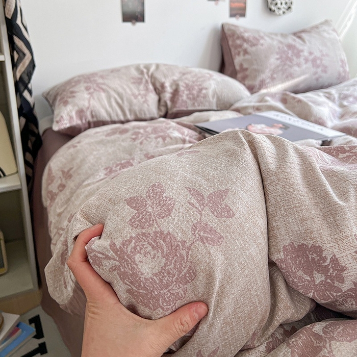 91家纺网 家纺一手货源 找家纺 朵朵家纺 2026新款高级感轻奢复古美拉德色系双层纱泡芙棉床品四件套加厚水洗双层纱软 知音咖