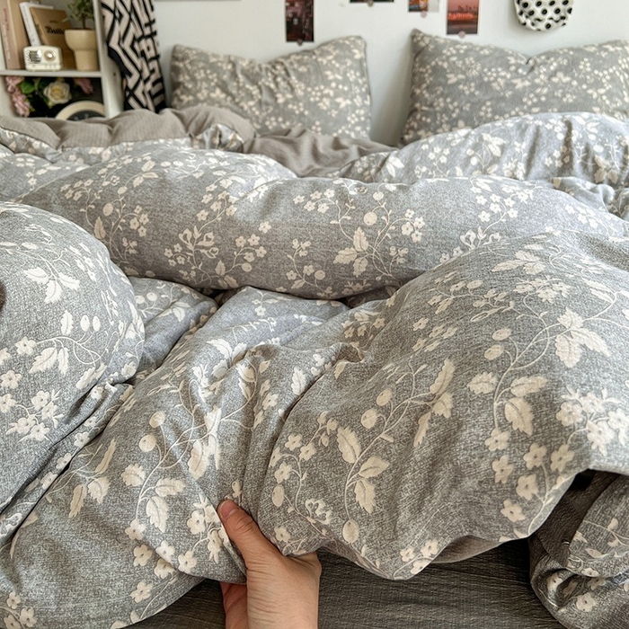 91家纺网 家纺一手货源 找家纺 朵朵家纺 2026新款高级感轻奢复古美拉德色系双层纱泡芙棉床品四件套加厚水洗双层纱软 漫野