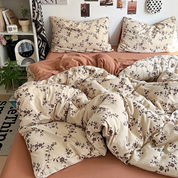 91家纺网 家纺一手货源 找家纺 朵朵家纺 2026新款高级感轻奢复古美拉德色系双层纱泡芙棉床品四件套加厚水洗双层纱软 暮光