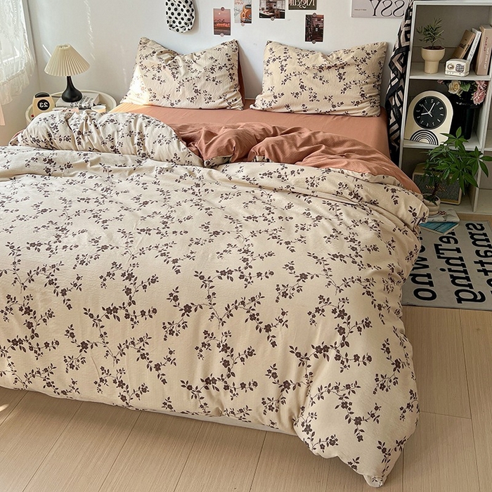 91家纺网 家纺一手货源 找家纺 朵朵家纺 2026新款高级感轻奢复古美拉德色系双层纱泡芙棉床品四件套加厚水洗双层纱软 暮光