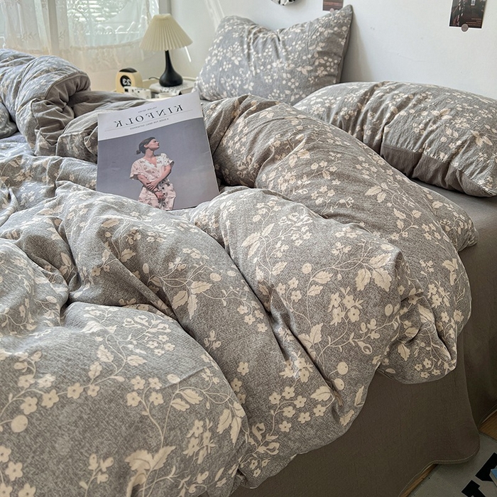 91家纺网 家纺一手货源 找家纺 朵朵家纺 2026新款高级感轻奢复古美拉德色系双层纱泡芙棉床品四件套加厚水洗双层纱软 漫野