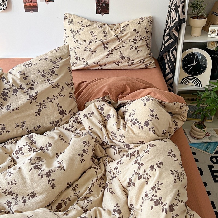 91家纺网 家纺一手货源 找家纺 朵朵家纺 2026新款高级感轻奢复古美拉德色系双层纱泡芙棉床品四件套加厚水洗双层纱软 暮光