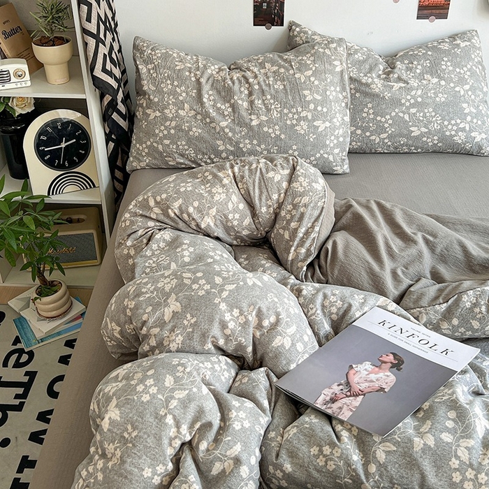 91家纺网 家纺一手货源 找家纺 朵朵家纺 2026新款高级感轻奢复古美拉德色系双层纱泡芙棉床品四件套加厚水洗双层纱软 漫野