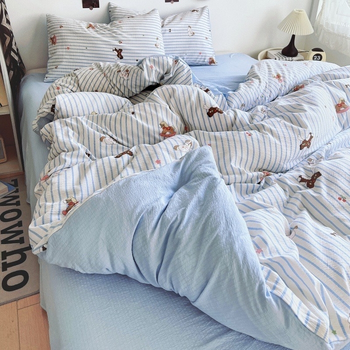 91家纺网 家纺一手货源 找家纺 朵朵家纺 2026新款高级感轻奢复古美拉德色系双层纱泡芙棉床品四件套加厚水洗双层纱软 木马拾光