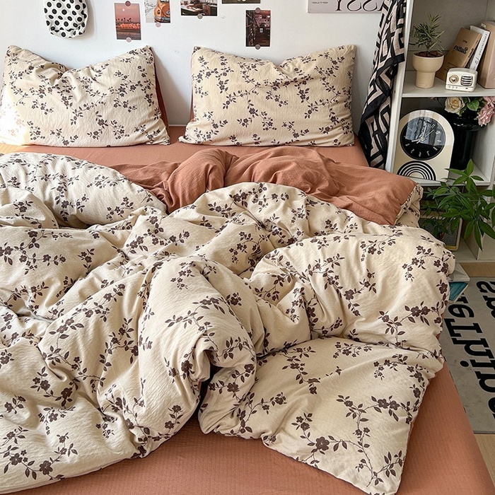 91家纺网 家纺一手货源 找家纺 朵朵家纺 2026新款高级感轻奢复古美拉德色系双层纱泡芙棉床品四件套加厚水洗双层纱软 暮光