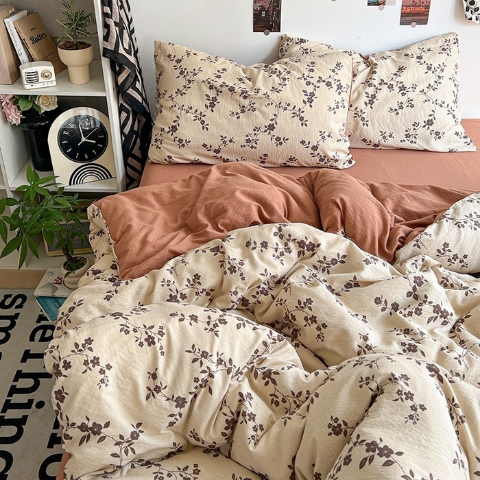 91家纺网 家纺一手货源 找家纺 朵朵家纺 2026新款高级感轻奢复古美拉德色系双层纱泡芙棉床品四件套加厚水洗双层纱软 暮光