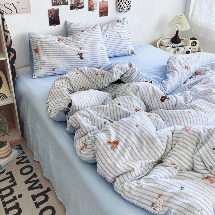 91家纺网 家纺一手货源 找家纺 朵朵家纺 2026新款高级感轻奢复古美拉德色系双层纱泡芙棉床品四件套加厚水洗双层纱软 木马拾光