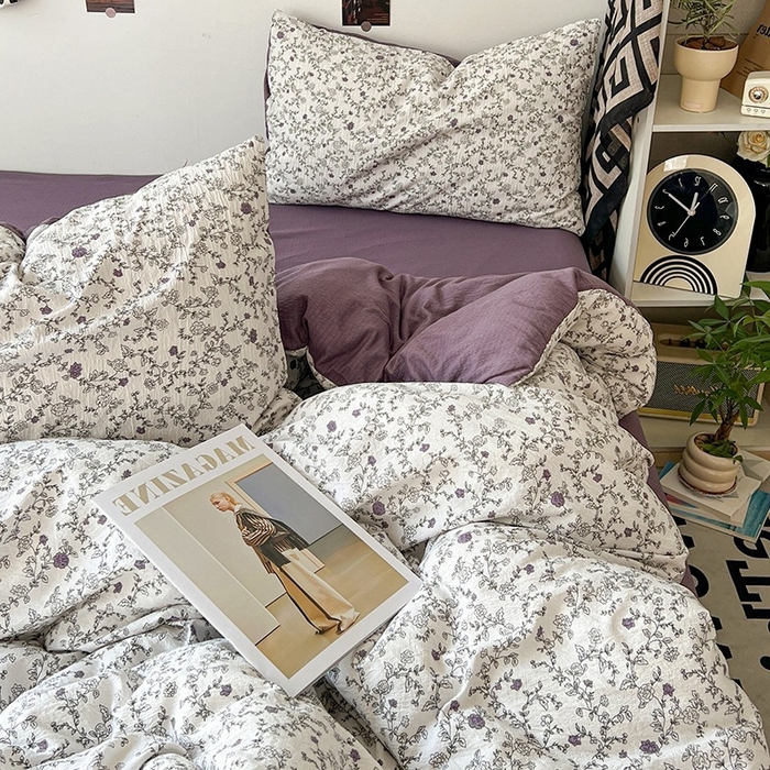 91家纺网 家纺一手货源 找家纺 朵朵家纺 2026新款高级感轻奢复古美拉德色系双层纱泡芙棉床品四件套加厚水洗双层纱软 春风拂梦