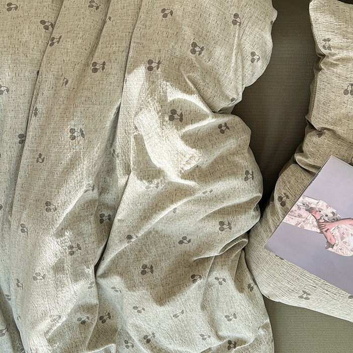 91家纺网 家纺一手货源 找家纺 朵朵家纺 2026新款高级感轻奢复古美拉德色系双层纱泡芙棉床品四件套加厚水洗双层纱软 绿樱