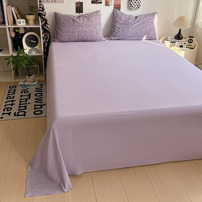 91家纺网 家纺一手货源 找家纺 朵朵家纺 2026新款高级感轻奢复古美拉德色系双层纱泡芙棉床品四件套加厚水洗双层纱软 紫萝漫想