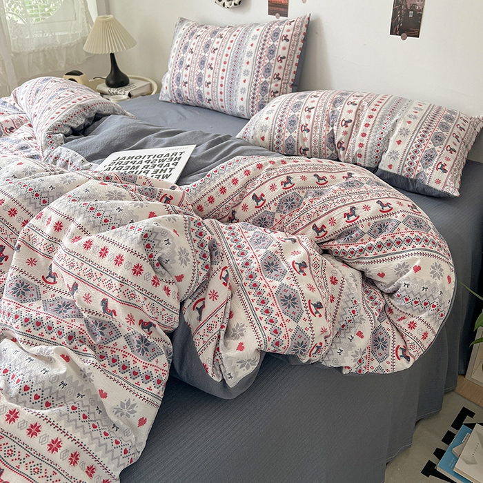 91家纺网 家纺一手货源 找家纺 朵朵家纺 2026新款高级感轻奢复古美拉德色系双层纱泡芙棉床品四件套加厚水洗双层纱软 马上有福