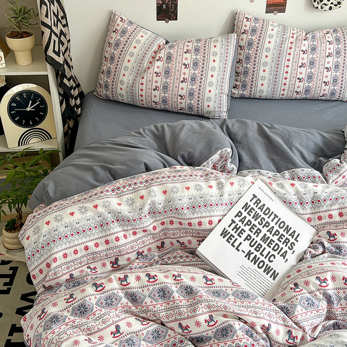 91家纺网 家纺一手货源 找家纺 （总）朵朵家纺 2026新款高级感轻奢复古美拉德色系双层纱泡芙棉床品四件套加厚水洗双层纱软