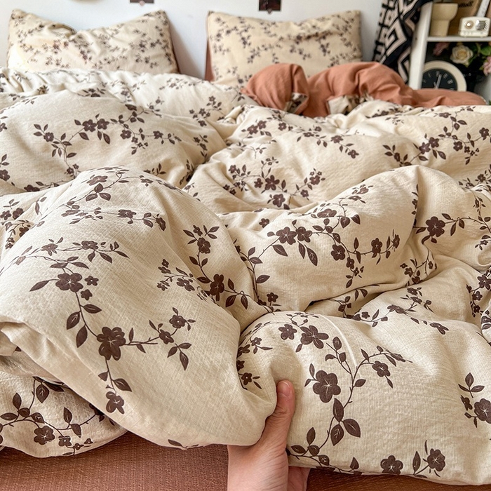 91家纺网 家纺一手货源 找家纺 朵朵家纺 2026新款高级感轻奢复古美拉德色系双层纱泡芙棉床品四件套加厚水洗双层纱软 暮光