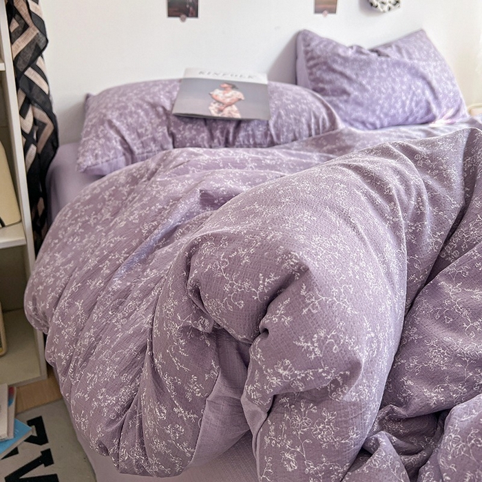91家纺网 家纺一手货源 找家纺 朵朵家纺 2026新款高级感轻奢复古美拉德色系双层纱泡芙棉床品四件套加厚水洗双层纱软 紫萝漫想