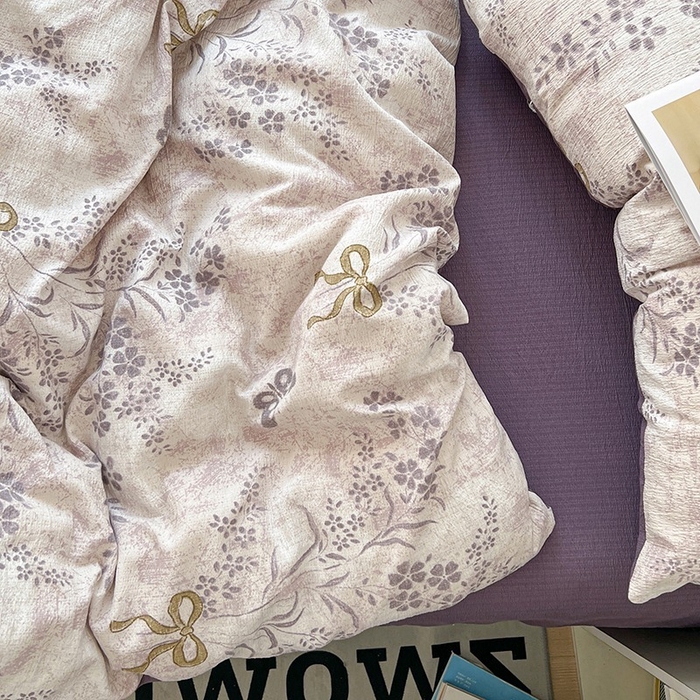 91家纺网 家纺一手货源 找家纺 朵朵家纺 2026新款高级感轻奢复古美拉德色系双层纱泡芙棉床品四件套加厚水洗双层纱软 花姿