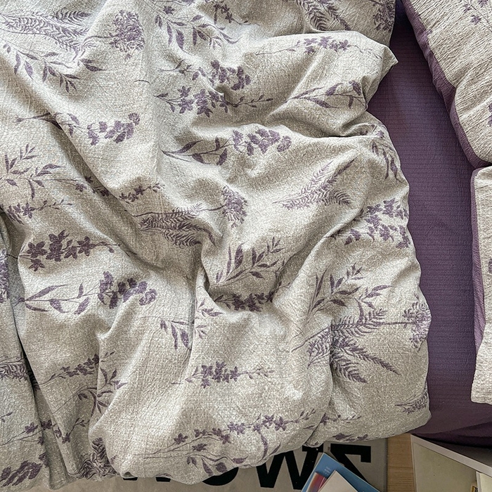 91家纺网 家纺一手货源 找家纺 朵朵家纺 2026新款高级感轻奢复古美拉德色系双层纱泡芙棉床品四件套加厚水洗双层纱软 紫苏