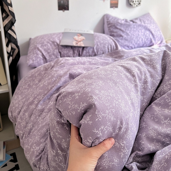 91家纺网 家纺一手货源 找家纺 朵朵家纺 2026新款高级感轻奢复古美拉德色系双层纱泡芙棉床品四件套加厚水洗双层纱软 紫萝漫想