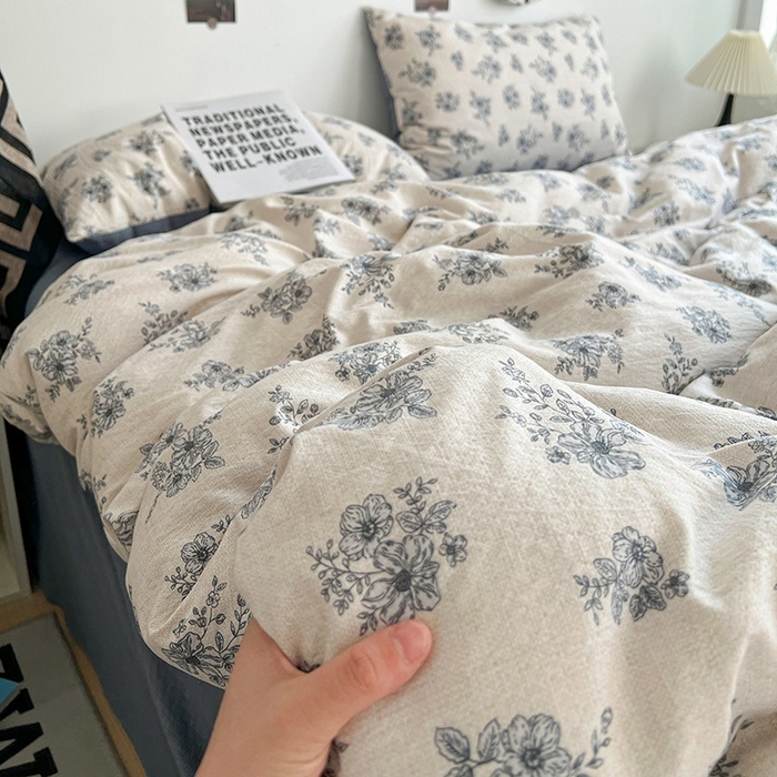 91家纺网 家纺一手货源 找家纺 朵朵家纺 2026新款高级感轻奢复古美拉德色系双层纱泡芙棉床品四件套加厚水洗双层纱软 清欢