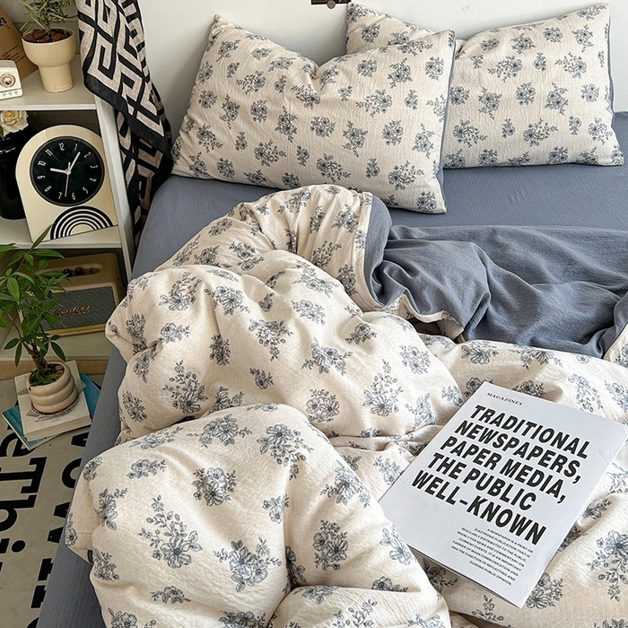 91家纺网 家纺一手货源 找家纺 朵朵家纺 2026新款高级感轻奢复古美拉德色系双层纱泡芙棉床品四件套加厚水洗双层纱软 清欢