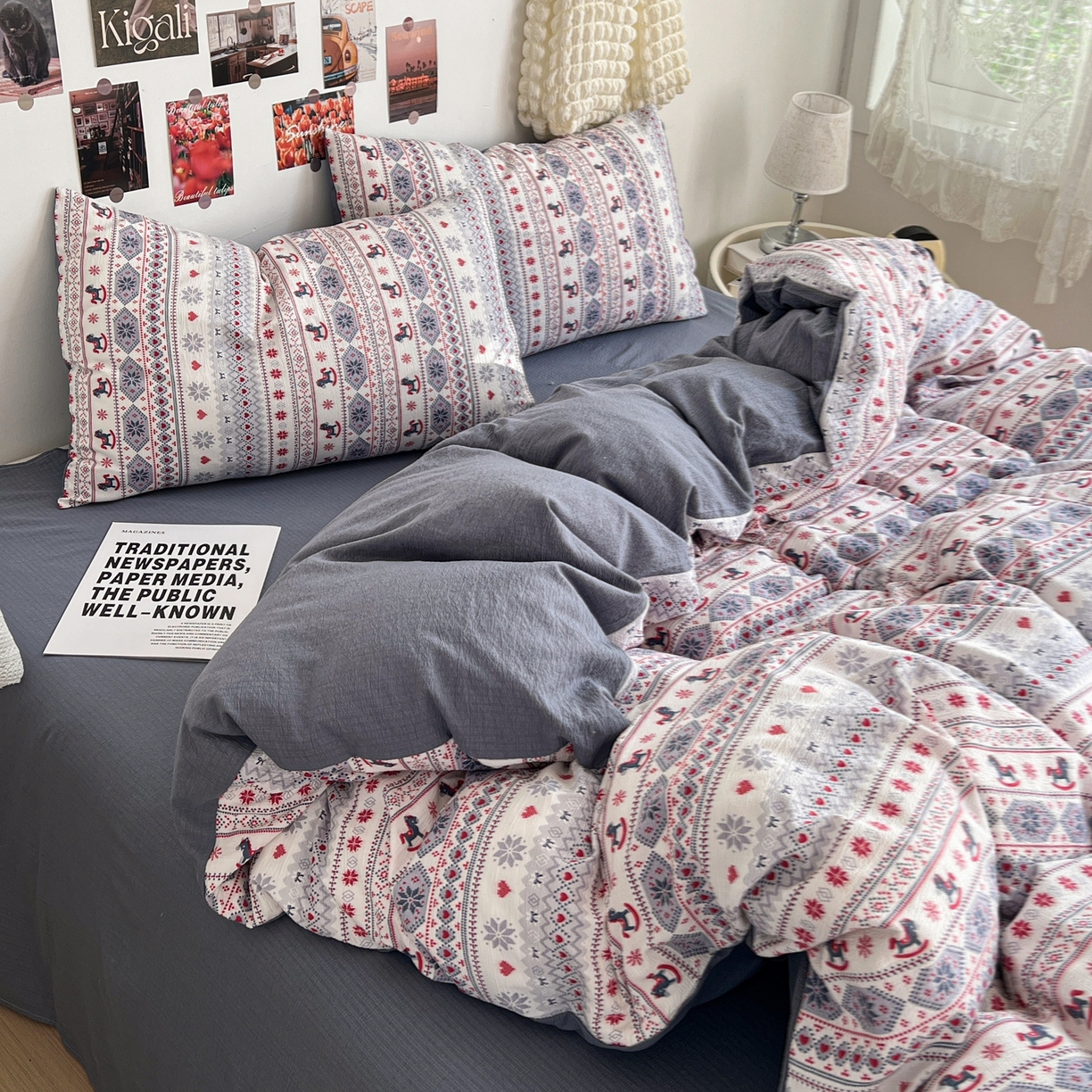 91家纺网 家纺一手货源 找家纺 朵朵家纺 2026新款高级感轻奢复古美拉德色系双层纱泡芙棉床品四件套加厚水洗双层纱软 马上有福2