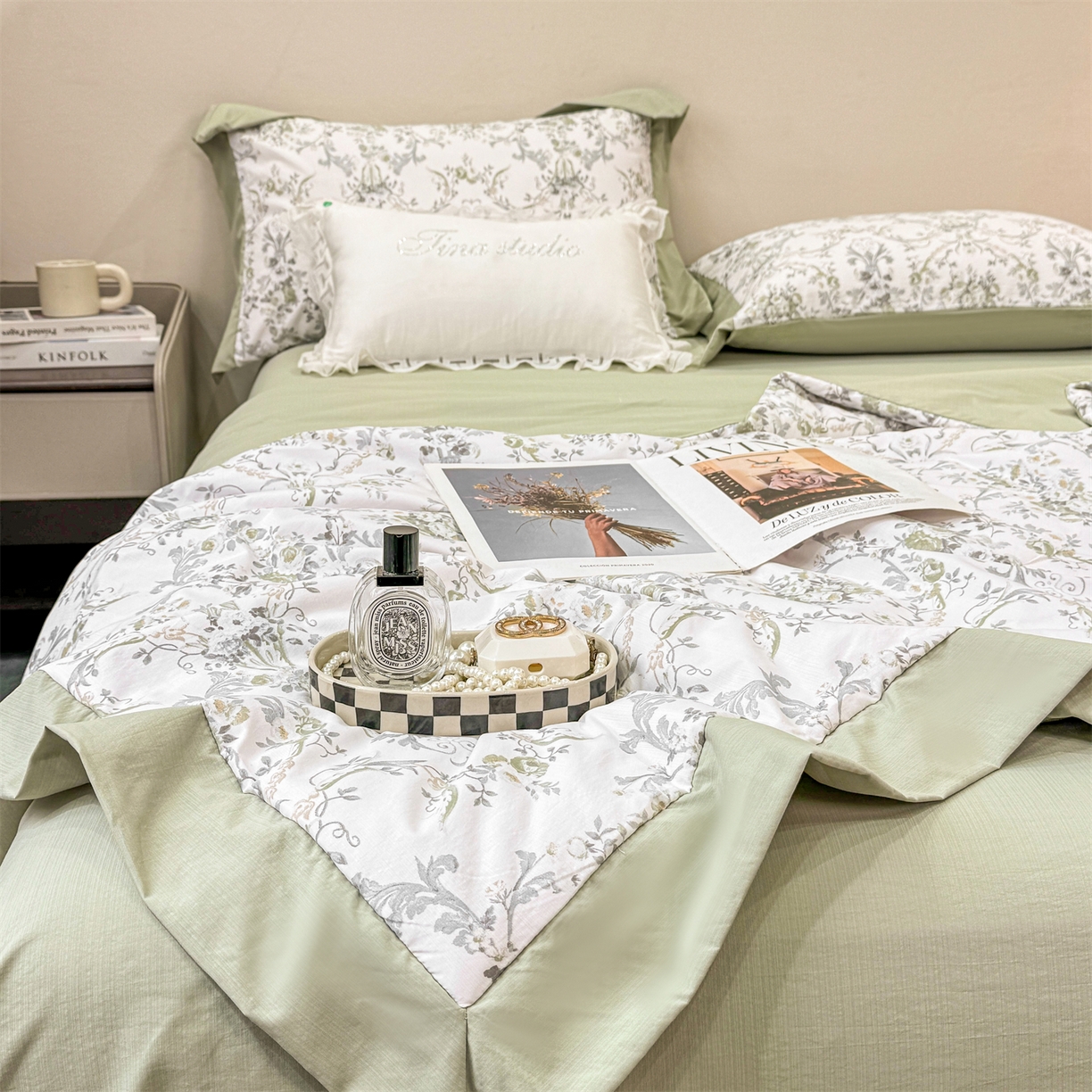 91家纺网 家纺一手货源 找家纺 慕木家纺 2026新款A类印花慕丝棉凉感夏被夏凉被空调被四件套 清漫+绿