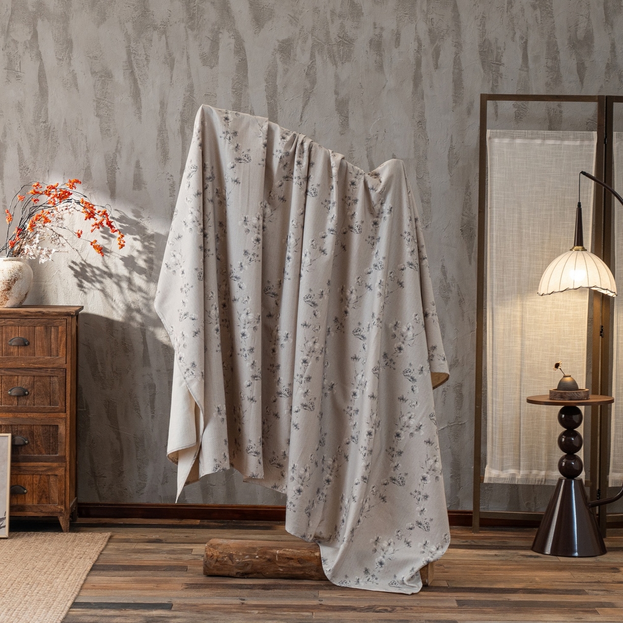 91家纺网 家纺一手货源 找家纺 凌云家纺 2026新款直播爆款复古风棉麻提花老粗布床单席子凉席三件套 墨梅