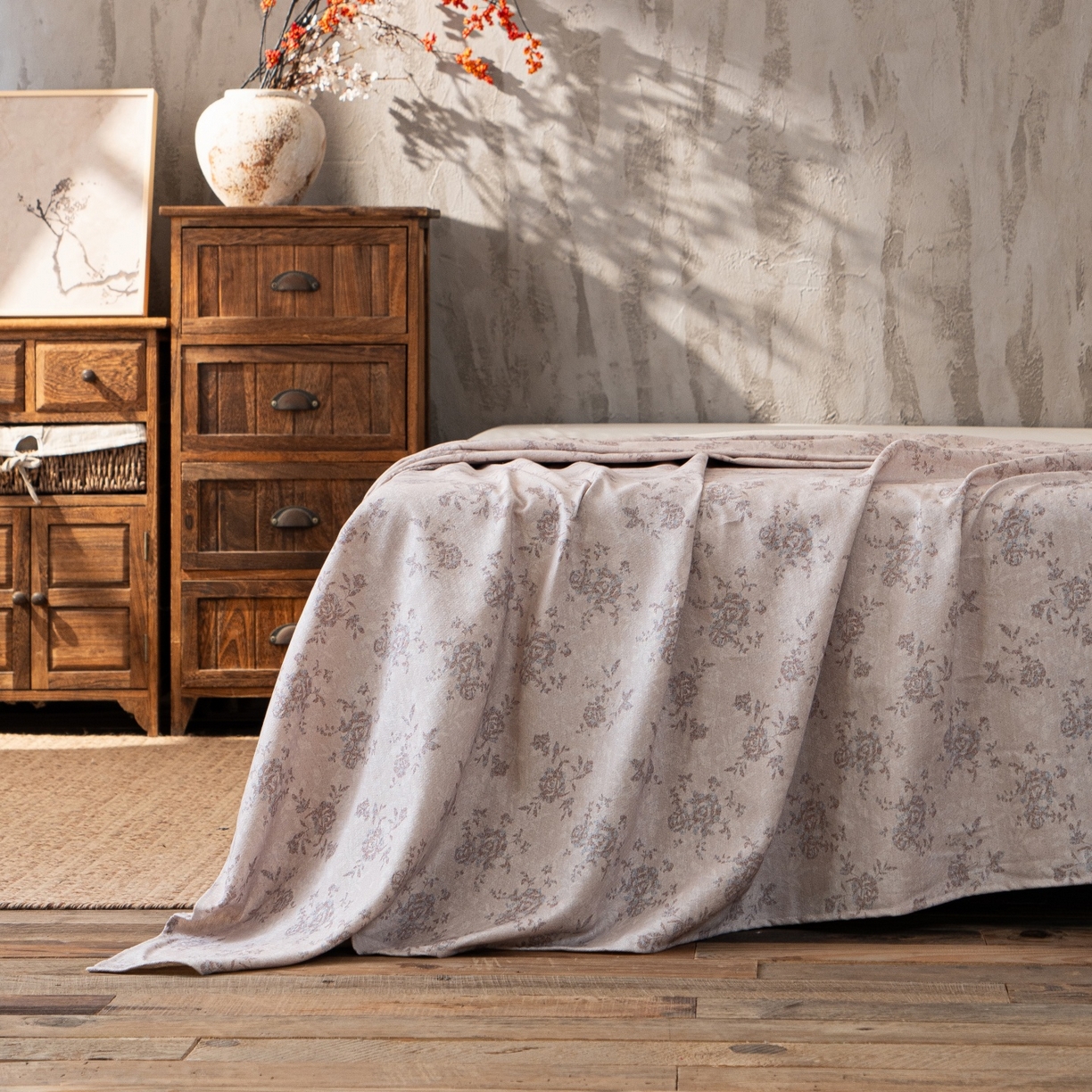 91家纺网 家纺一手货源 找家纺 凌云家纺 2026新款直播爆款复古风棉麻提花老粗布床单席子凉席三件套 曼塔玫瑰