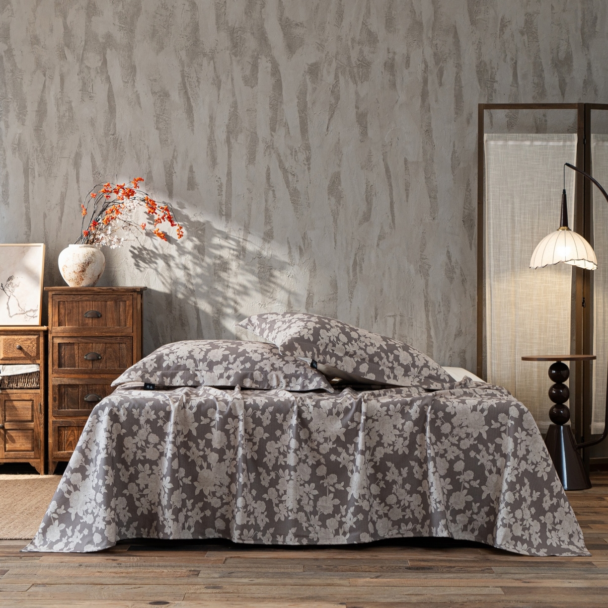 91家纺网 家纺一手货源 找家纺 凌云家纺 2026新款直播爆款复古风棉麻提花老粗布床单席子凉席三件套 月季锦簇